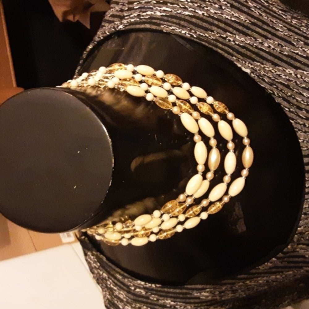 Sally's Custom‎ Creations - Four Strand Amber & Gold Colored Choker Neck…